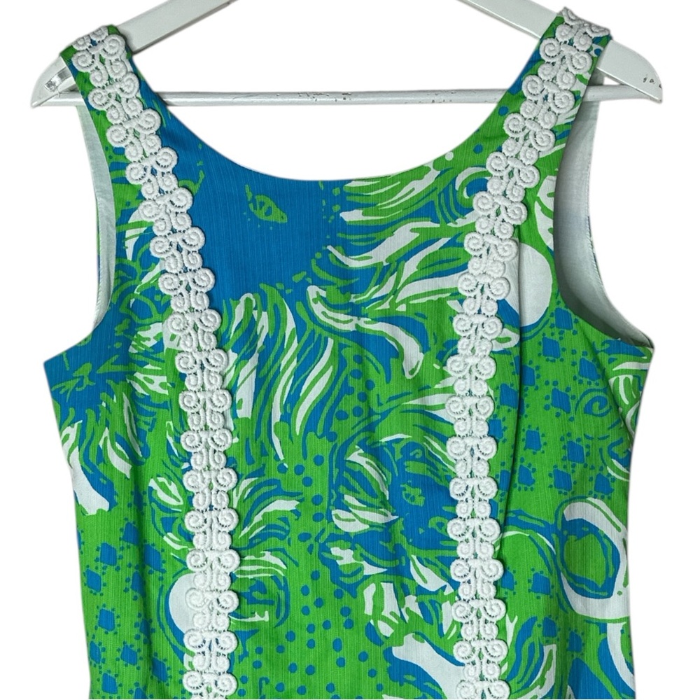 Lilly Pulitzer Liz Limeade Roar Of The Jungle Lace Green Blue Shift Dress Sz 10 - Picture 2 of 11